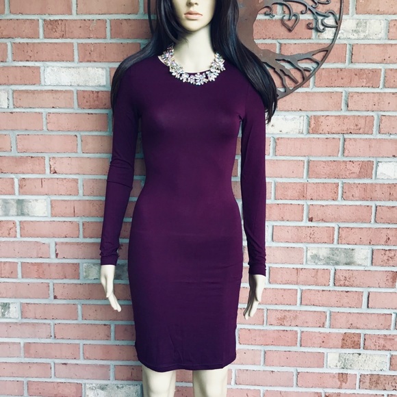 BODY CON WINE COLOR MIDI DRESS - Picture 6 of 6